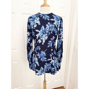 Lela Rose Womens Blue Black Wildflower‎ Print Georgette Blouse Top Size 6